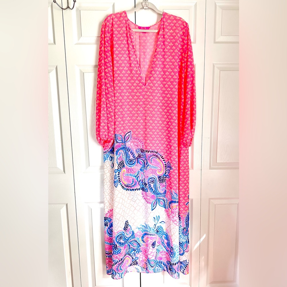 ๐ฆ RARE Lilly Pulitzer Frey Maxi Dress Coral Spritz Beach Bungalow Engineered - Picture 5 of 5